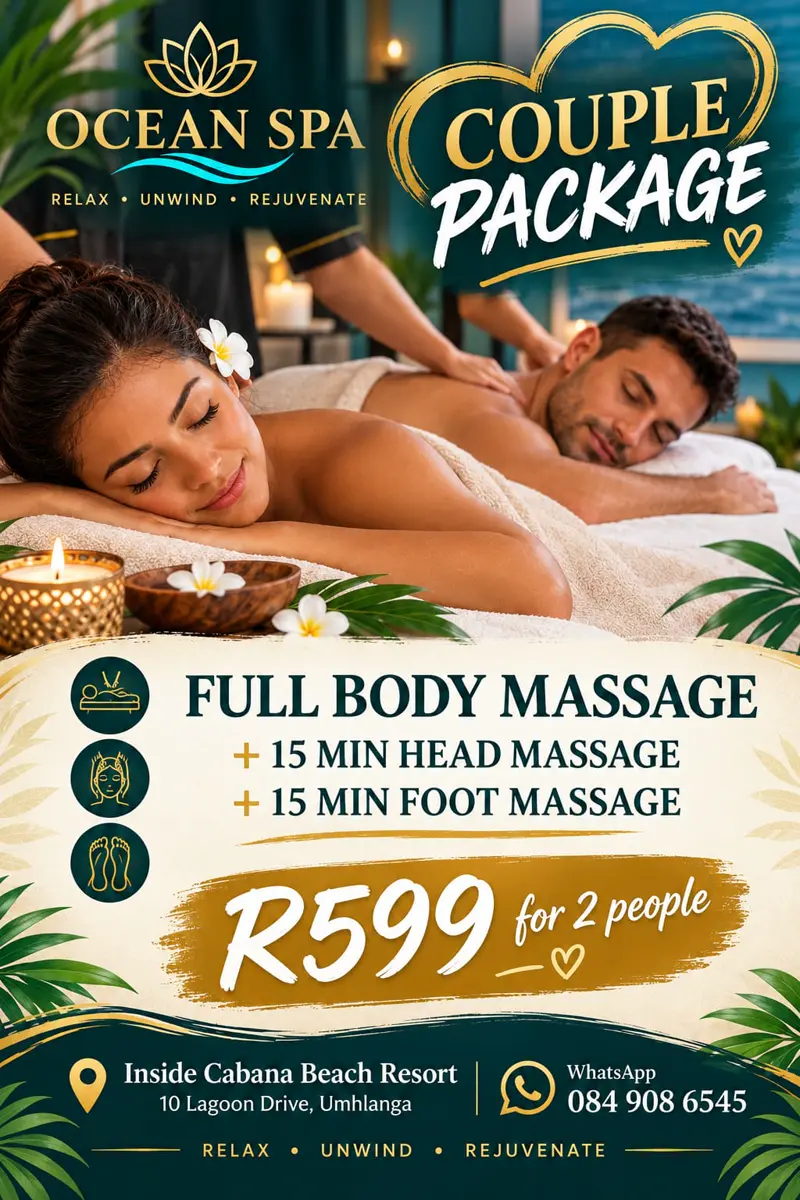 Ocean Spa couple package promotion with full body massage, head massage and foot massage for two people